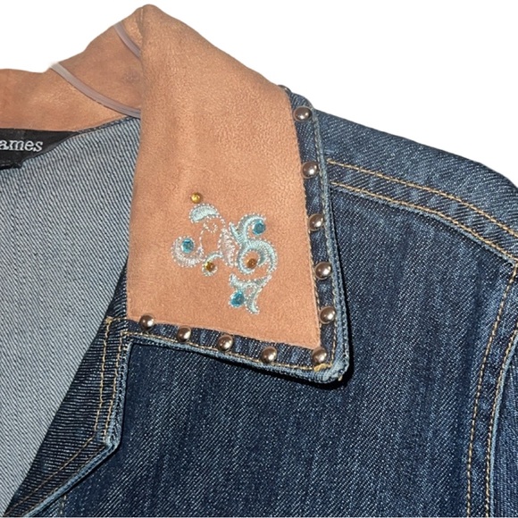 Gordon & James Blue Denim Western Jacket Studs Rhinestones Embroidered Medium - Picture 3 of 7